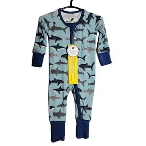 William & Ryan Newborn Baby Shark Bamboo Zippy Convertible Pajamas Sleepers NWT